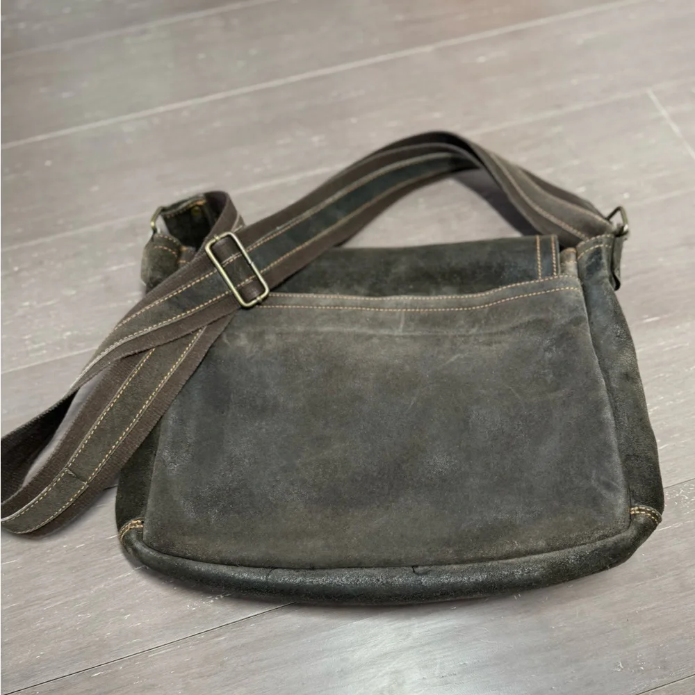 Vintage Brown Leather Rough Suede Messenger Bag Canvas /Leather Strap Men’s